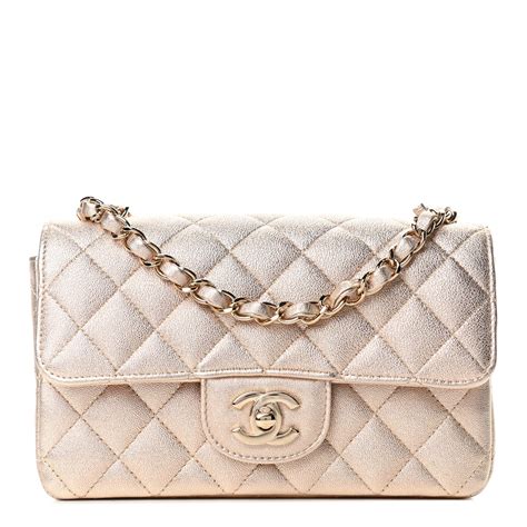 CHANEL Metallic Lambskin Quilted Mini Rectangular Flap Gold 